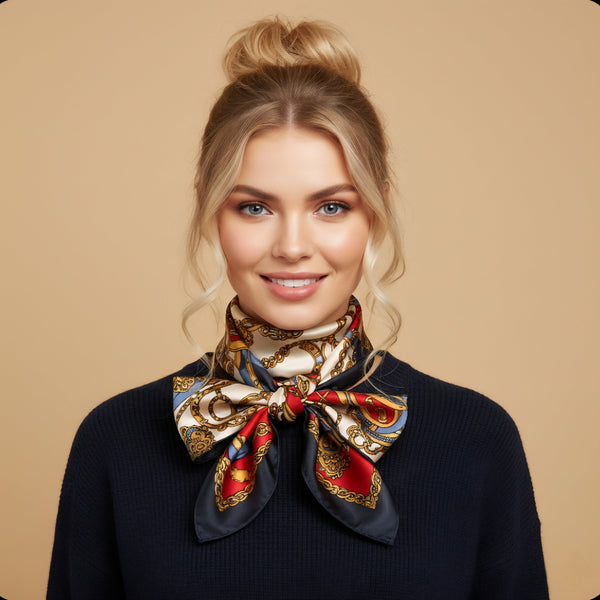 MoUi. New Elegant Vintage Chain Print Square Scarf