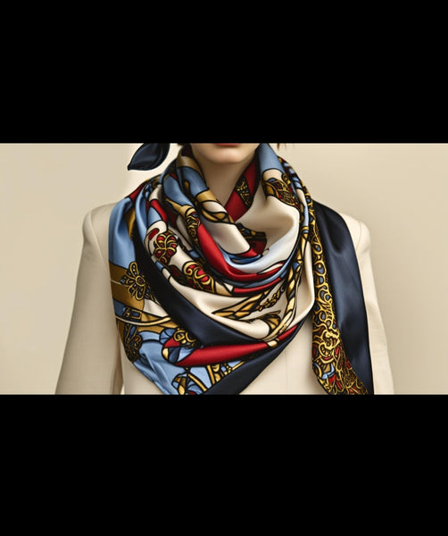 MoUi. New Elegant Vintage Chain Print Square Scarf