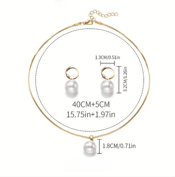 MoUi. New Classic Gold Faux Pearl Pendant Necklace Set