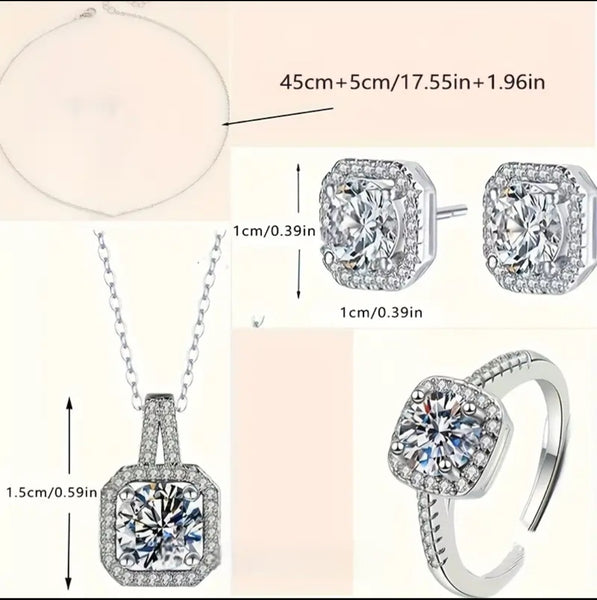 MoUi. New Silver Rhinestone Earrings, Necklace And Ring Set