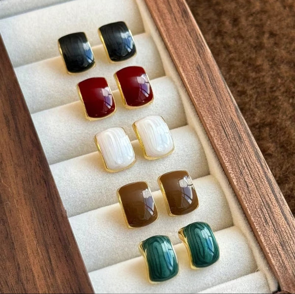 MoUi. NEW Set of 5 French-Style Enamel Square Stud Earrings