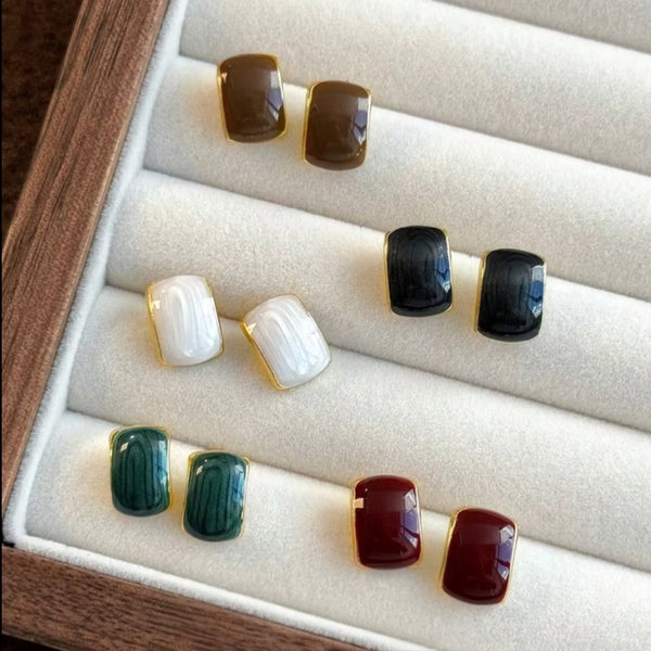 MoUi. NEW Set of 5 French-Style Enamel Square Stud Earrings