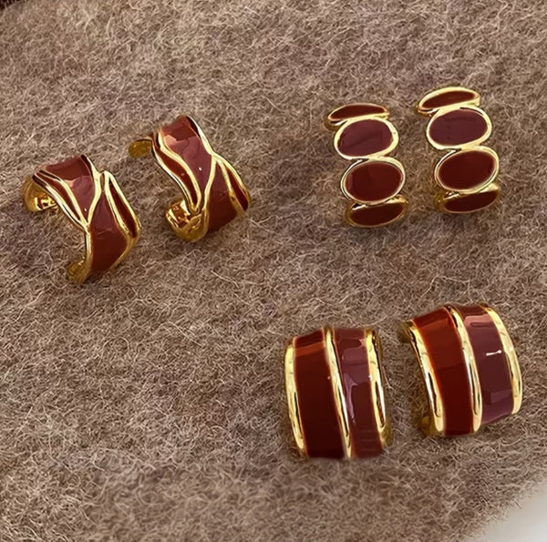 MoUi. NEW 3 Pair Mini Burgundy Hoops