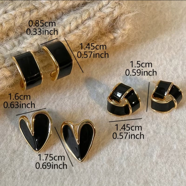 MoUi. NEW French Retro Black Drip Glaze Stud Earrings