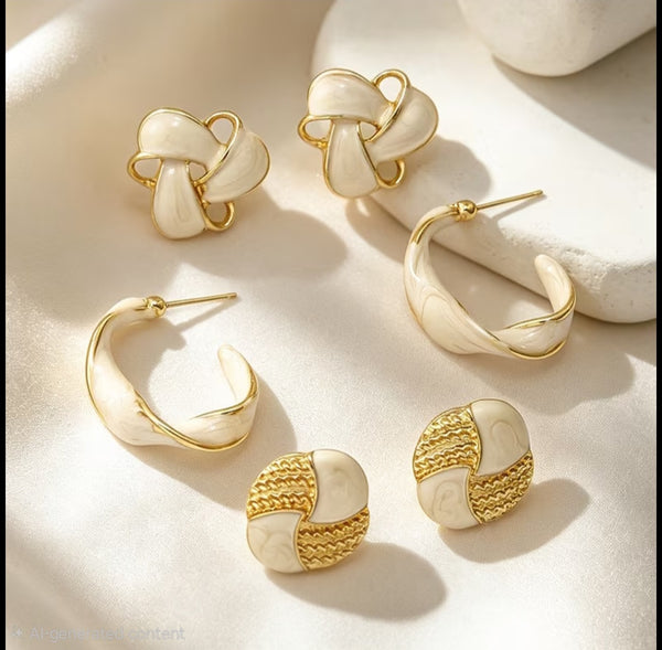 MoUi. NEW White Bi-Color Mixed style earrings