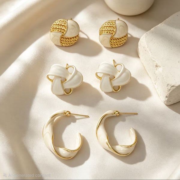 MoUi. NEW White Bi-Color Mixed style earrings