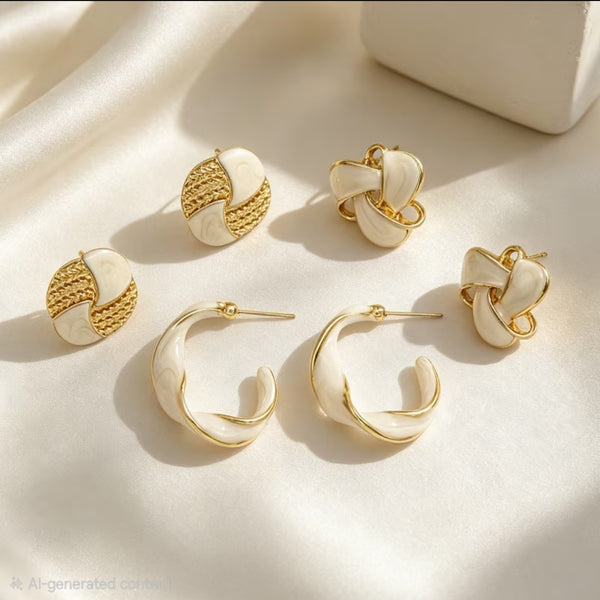 MoUi. NEW White Bi-Color Mixed style earrings
