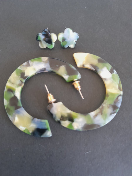 Three Coloured Acrylic Hoop (dark green, light green, white, black, yellow)