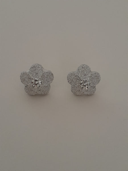 Gorgeous Silver Glitter Flower Stud